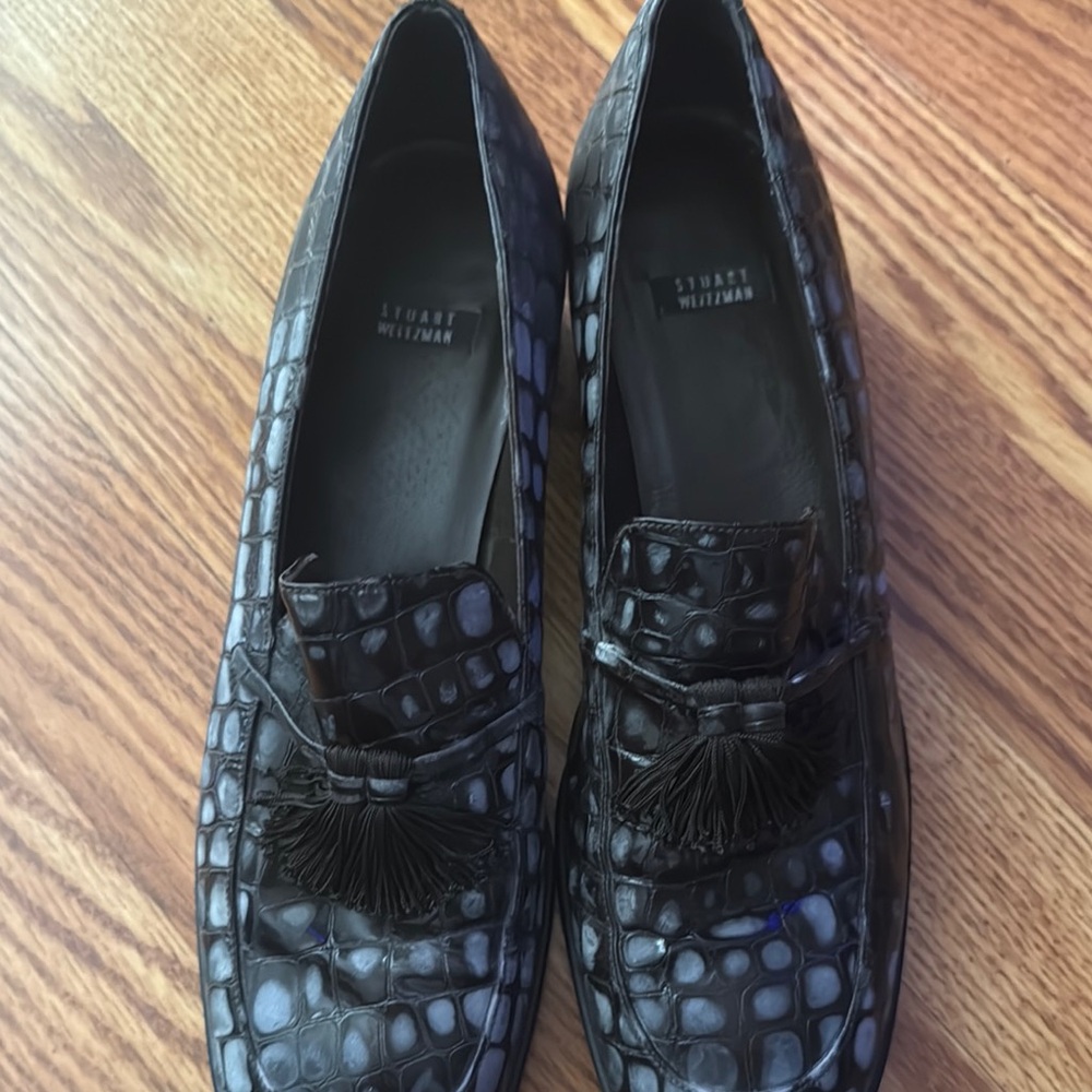 Stuart Weitzman Black Croc Loafers
